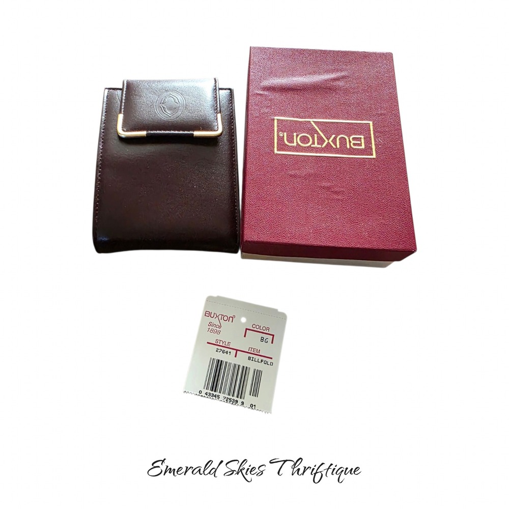 Vintage BUXTON Brown Leather Bifold Wallet With Coin Pocket w box